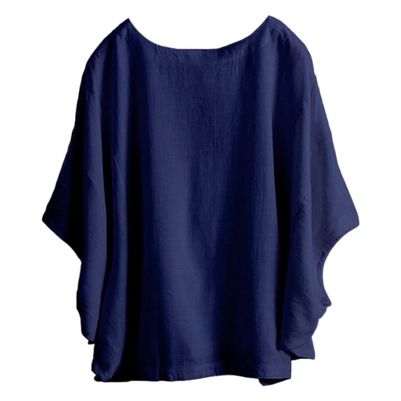 YUEHUA Women's Plus Size Batwing Sleeve Linen Blend Top, Loose Fit Round Neck Casual Blouse, Breathable Lightweight Summer Tee