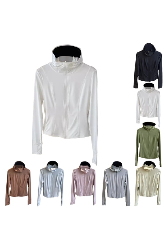 Women’s UPF 50+ Sun Protection Hooded Jacket, Full Zip Ice Silk Fitted Top with Thumb Holes, Breathable Quick Dry Coat for Running, Hiking and Outdoor Activities