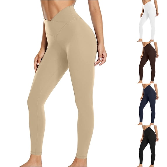 YUEHUA Women's V-Cross Waist Yoga Leggings, Tummy Control Butt Lifting Pants, High Waist Compression Workout Tights