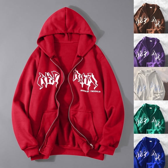 YUEHUA Women's Y2K Jacket, Zip-Up Hoodies, Hip Hop Sweatshirt, Vintage, Goth Print, Hooded Jacket, Street Fashion, Unisex Sweat Jacket with Hood, ‘90s E-Girl Top