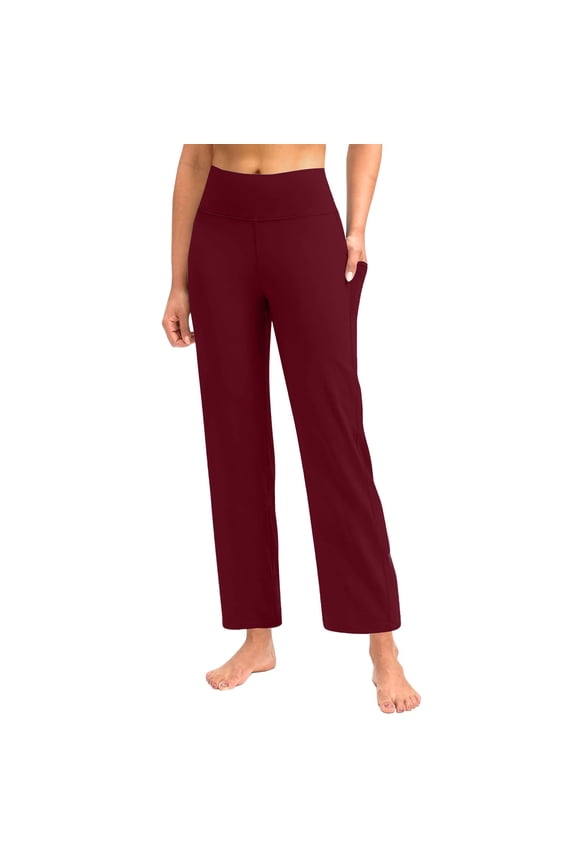 Womens 25" Yoga Pants Flared Fitness Leggings Wide Leg Ankle Dress Pant with Pockets High Waist Petite Stretchy Casual Travel