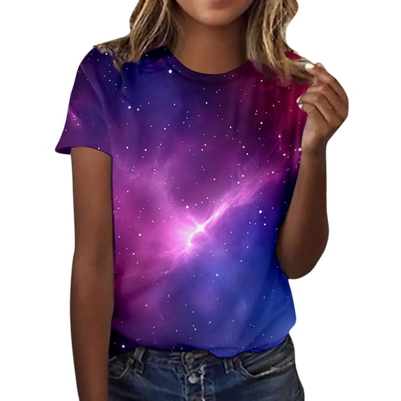YUEHUA Womens Galaxy Graphic T-Shirts Unisex Casual 3D Printed Short Sleeve Shirts Tops