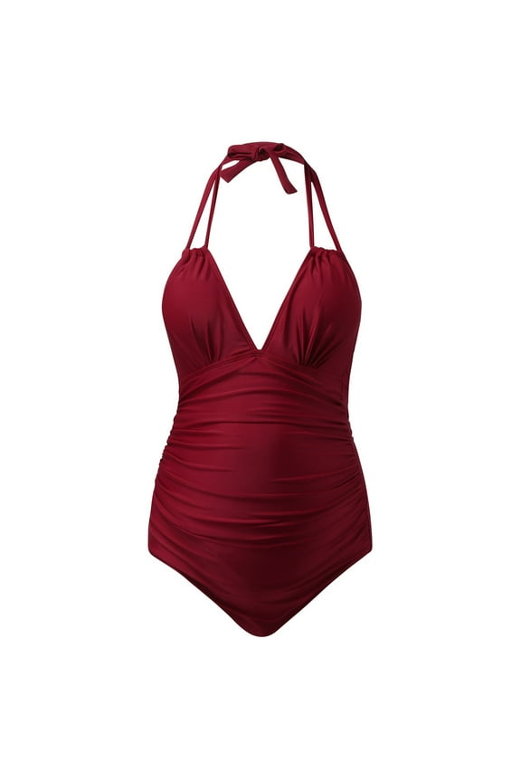 Womens Maternity Swimsuit Two-Piece Low Rise Bikini Shirred Smoked Pregnancy Bathing Suit