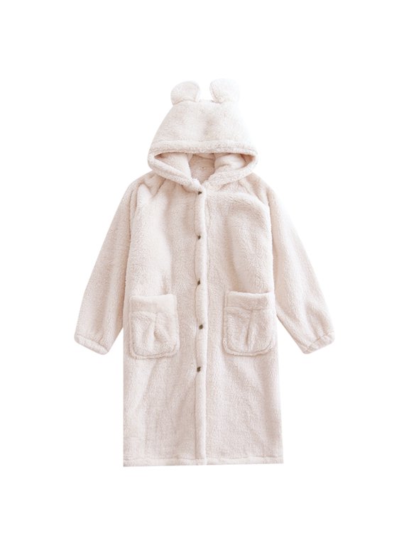 Womens Robe Robes for Women Bathrobe for Women Soft Flannel Robe Long Winter Warm Bathrobe with Bear Print Home Loungewear Cozy Sleepwear Cold Weather