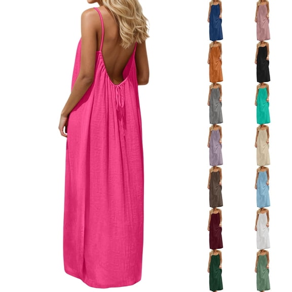 YUEHUA Womens Summer Casual Sleeveless Backless Cami Dress for Beach 2025 Vacation