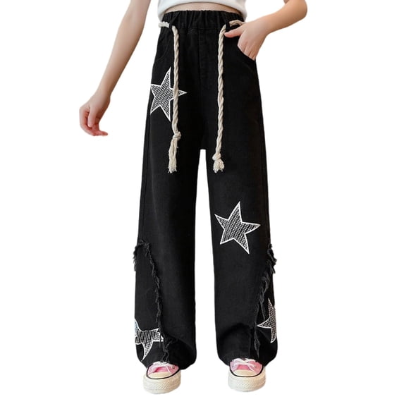 YUEHUA blue jeans boys 14-16, Girls Jeans Elastic Waist Wide Leg Pants Kids Jeans 6 16 Years