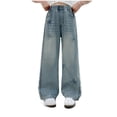 thumbnail image 1 of YUEHUA blue jeans boys polo, Girls Pants Straight Leg Jeans For Toddlers Kids Casual Wide Leg Denim Trousers Comfortable Everyday Wear, 1 of 5