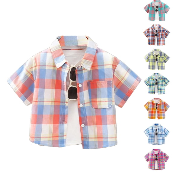 YUEHUA boys shirts size 7 Small And Medium Sized Children's Fashion Shirt With Collared Front Checkered Short Sleeves And Button Fastening.