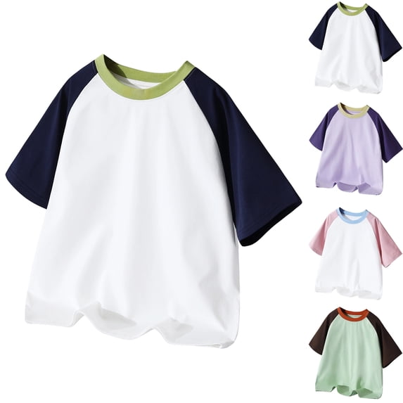 YUEHUA girls tops 6t Boys Summer Short Sleeve Tshirts Casual Color Block Tees For Kids Comfortable Daily Wear Basic Top For Boys And Girls Age 3 14