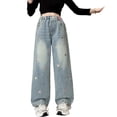 thumbnail image 1 of YUEHUA girls wide leg jeans size 12, Girls Floral Embroidered Wide Leg Pants Fashion Trousers Light Wash Denim Jeans For Girls Casual Boho Retro Style Comfortable Everyday Wear, 1 of 8