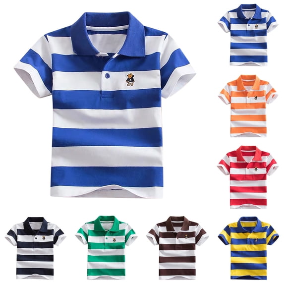 YUEHUA kids shirts boys 7-8 Kids Boys Girls Short Sleeve Striped Shirt Button Closure Fashion Comfortable & Soft Fabric