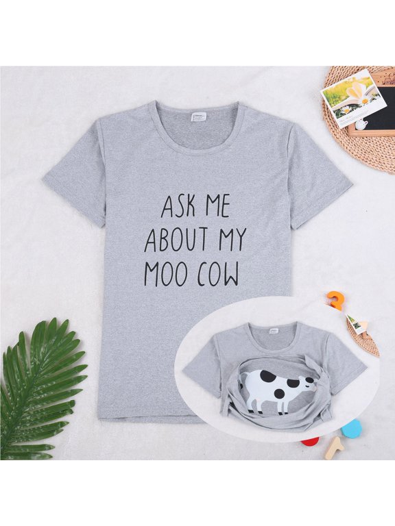 little girls' short sleeve tee shirt ASK ME ABOUT MY COW Children's Novelty Funny Humor Flip T Shirt Round Neck Short Sleeved T Shirt 3 To 14 Years Old Children