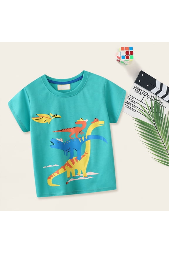 tshirt for boys Boys' Dinosaur Pattern Short Sleeved T Shirt Children's Male Baby Middle And Small Children's Short Sleeved Top Summer Children's Clothing Short Sleeved