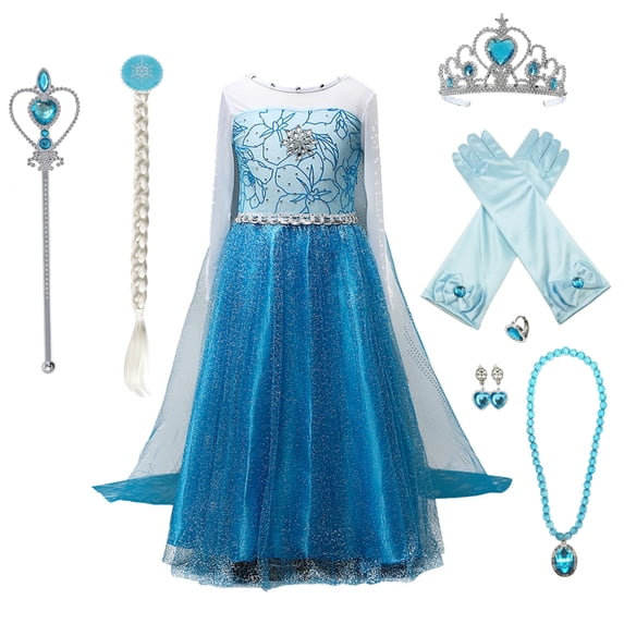 LOEL Girl's Princess Dress Blue Fairy Dress Christmas Birthday Dress Up