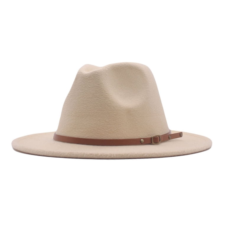 YUEJUIR Big Wide Brim Fedora Hat for Women Fedora Wool Belt 