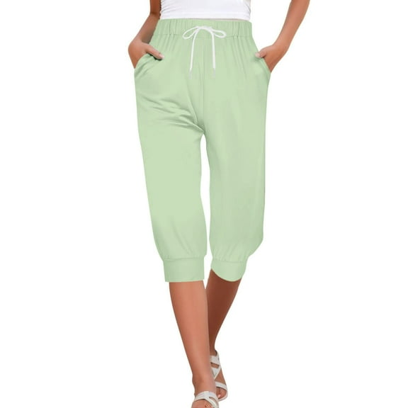 YUEJUIR Capri Leggings with Pockets for Women Shorts for Women 2024 Summer High Waisted Ruffle Shorts Floral Pleated Hem Casual Pants Beach Pants for Women (Mint Green,M)