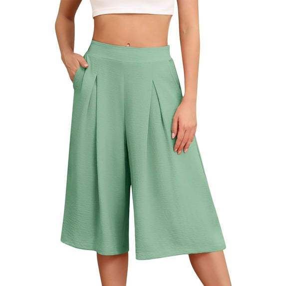 YUEJUIR Capri Yoga Pants for Women Women's Wide Leg Capri Pants with Pockets Lightweight High Waisted Loose Trouser Beach Pants for Women Athletic Capris for Women (Mint Green,M)