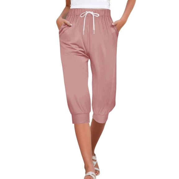 YUEJUIR Capris for Women Shorts for Women 2024 Summer High Waisted Ruffle Shorts Floral Pleated Hem Casual Pants Beach Pants for Women Plus Size Capris for Women (Rose Gold,XXL)