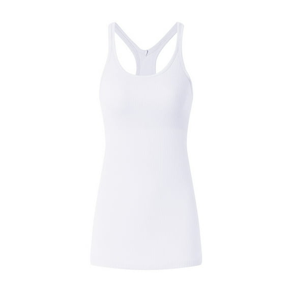 YUEJUIR Cotton Tops for Women Ribbed Workout Tank Tops for Women With Built In Bra Tight Racerback Scoop Neck Athletic Top Summer Tank Tops Summer Top White Undershirt WomanE