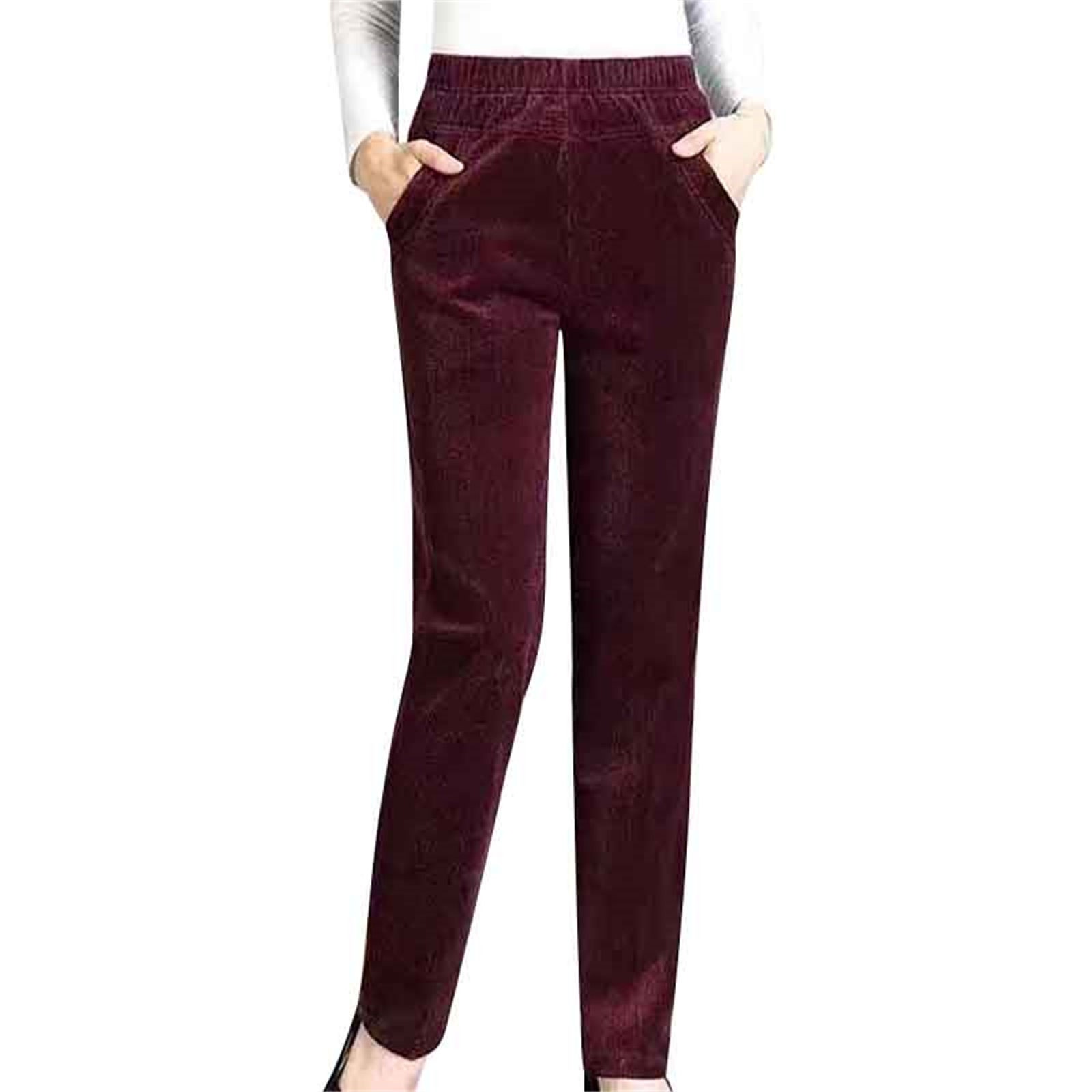 YUEJUIR Fleece Lined Leggings Women High Waisted Pants Thick Warm Soft Pants Thermal Trousers Casual Plus Size Warm Pants (Wine,M)