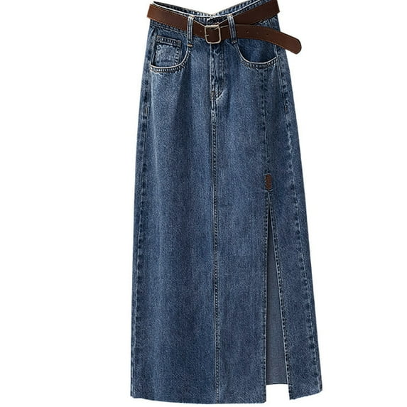 YUEJUIR Knee Length Skirts Women's Embroidery High Waisted Mid Length Spring And Summer New Slimming Slit Bag Hip A Line Skirt Denim Skirt Maxi Skirt Summer Skirts Floral Skirt (Blue,M)