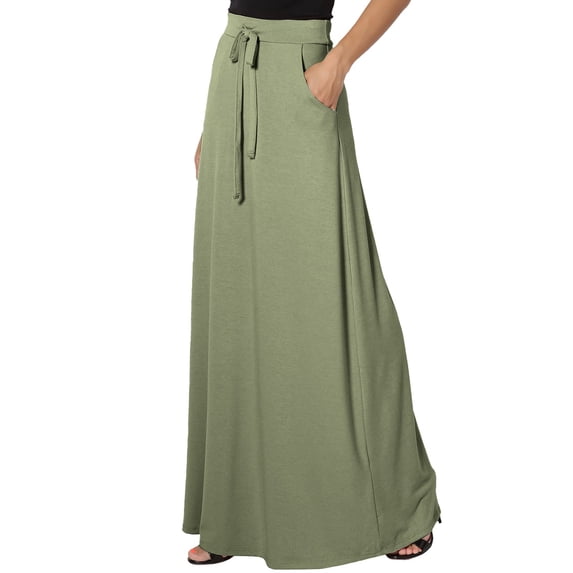 YUEJUIR Long Skirts For Women Spring And Autumn City Leisure Skirt Ladies Solid Color Drawstring Skirt Long Skirt Linen Skirts For Women (Green,M)