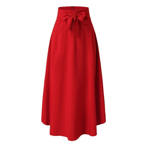 YUEJUIR Long Skirts for Women Summer Casual Color Spring Solid Long Fashion Skirts Women's Skirt Midi Skirt Women's Skirts Boho Skirt (Red,XXL)