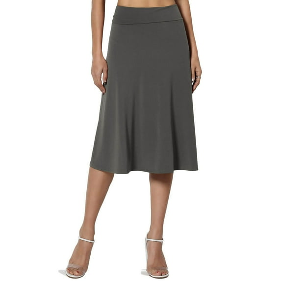 YUEJUIR Maxi Skirt Women'S Summer Casual High Waisted Soft A Line Skirt With Solid Color Knee Length Skirt Long Skirt Linen Skirts For Women (Dark Gray,XXL)