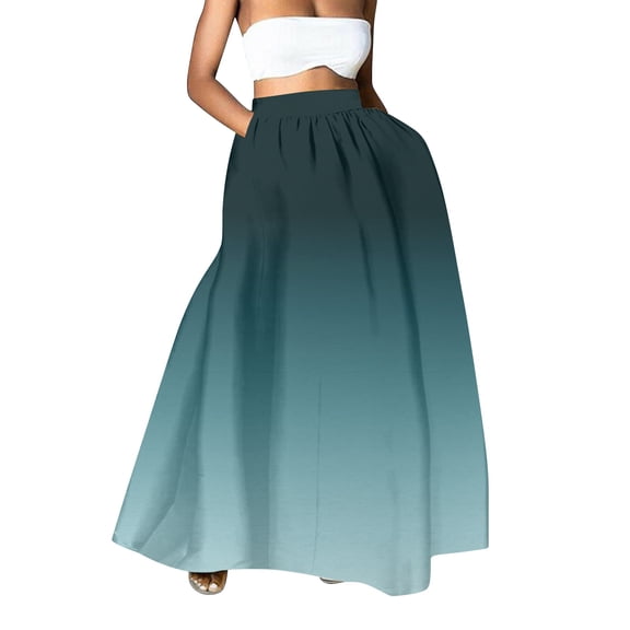 YUEJUIR Midi Skirt Women Floral Print Skirt High Waist Party Beach Pocket Long Maxi Skirt Floral Maxi Skirt Boho Skirt (Green,XXL)