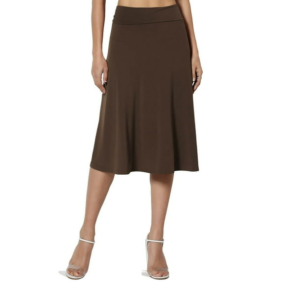 YUEJUIR Midi Skirt Women'S Summer Casual High Waisted Soft A Line Skirt With Solid Color Knee Length Skirt Plus Size Maxi Skirt Womens Maxi Skirt (Coffee,XXL)