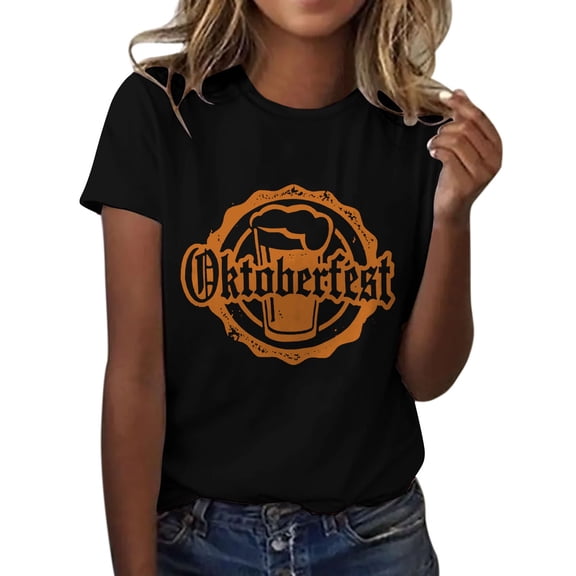 YUEJUIR Oversized Tees For Women Women'S Summer/Fall Oktoberfest Short Sleeve T Shirt Top Oversized T Shirt Women Tops (Black,XL)
