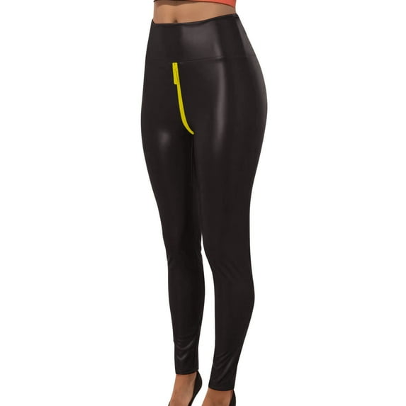 YUEJUIR Pants for Women Women's Yoga Pants Leather Solid Color Open Zipper Yoga Sports High Waist Slim Fit Pants Black Leggings Women Flare Pants Plus Size Clothes for Women (Black2,S)
