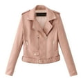thumbnail image 1 of YUEJUIR Plus Size Zip Up Jacket for Women Long Sleeve Notched Lapel Motorcycle Coat Y2K Fall Style (Pink,L), 1 of 4