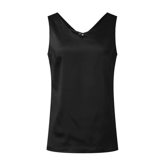 YUEJUIR Ribbed Tank Tops for Women Tank for Women V Neck Silk Summer Satin Sleeveless Blouse Basic Camisole Shirts Cute Tops Racerback Tank Tops for Women (Black,XXL)