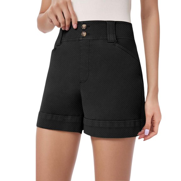 YUEJUIR Shorts for Women Women Stretch Twill Shorts Summer Stretchy Jean Shorts Casual Chino Shorts High Waist Denim Shorts Shorts Womens Shorts Casual Womens White Shorts (Black,M)