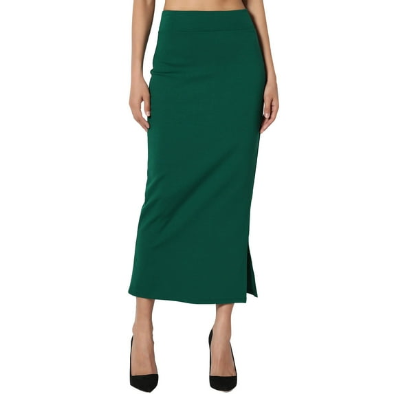 YUEJUIR Skirt Women'S S~3X Side Slit Ponte Knit High Waist Mid Calf Long Pencil Skirt Pencil Skirt Casual Skirt (Green,S)