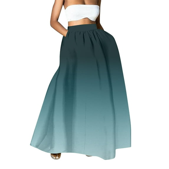 YUEJUIR Skirts Women Floral Print Skirt High Waist Party Beach Pocket Long Maxi Skirt A Line Skirt Boho Skirt (Green,XL)