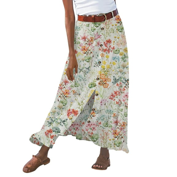 YUEJUIR Skirts for Women Ladies Summer Solid Cotton And Linen Half Length Slit Hip Midwaist Skirt Skirts Linen Skirt Skirts for Women Trendy Summer (Green,XL)