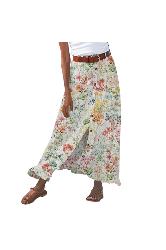 Skirts for Women Ladies Summer Solid Cotton And Linen Half Length Slit Hip Midwaist Skirt Skirts Linen Skirt Skirts for Women Trendy Summer (Green,XXL)