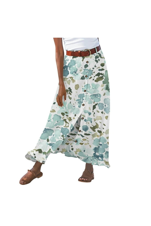 Skirts for Women Ladies Summer Solid Cotton And Linen Half Length Slit Hip Midwaist Skirt Skirts Linen Skirt Skirts for Women Trendy Summer (Sky Blue,L)