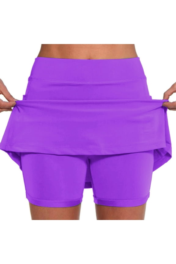 Skorts for Women Women's Pocket Pants Solid Mid Waist Culottes Short Skirts Skinny Pants Skirts for Women Golf Skirts for Women Skort (Purple,S)