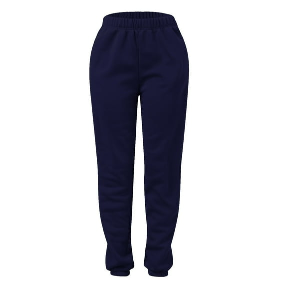 YUEJUIR Slacks for Women Women's Casual Solid Pocket Pants High Waist Elastic Band Pants White Pants Women Pants Lightweight Pants Women (Navy Blue,XXL)