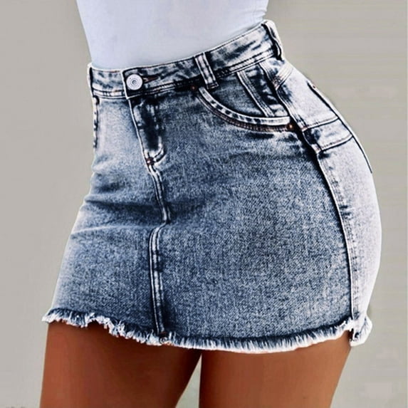 YUEJUIR Summer Skirt Women Fashion Summer Short Jeans Denim Female Pockets Wash Denim Mini Skirts Pencil Skirt Casual Skirts For Women (Light Blue,XXL)