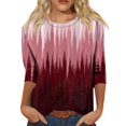 thumbnail image 1 of YUEJUIR Summer Tops 3/4 Length Sleeve Womens Tops Summer 2024 T Shirts Floral Print Crew Neck Casual Basic Tee Fit Tunic Tops Blouse Oversize Tshirt Women Women T Shirt (Wine Red,L), 1 of 5