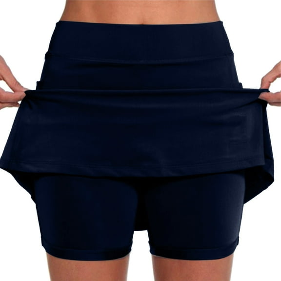 YUEJUIR Tennis Skirt Women's Pocket Pants Solid Mid Waist Culottes Short Skirts Skinny Pants Tennis Skirts for Women Skirt Skirt with Shorts Underneath (Navy Blue,XXXXL)