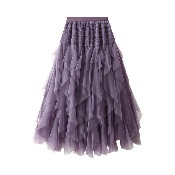 YUEJUIR Tulle Skirts For Women Women'S Mesh Skirt Solid Color Fluffy Irregular Ruffle Cake Skirt Adult Tutus For Women Plus Size Tutu (Purple,One Size)