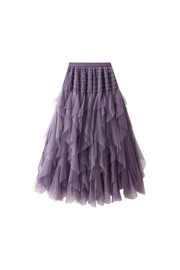 Tulle Skirts For Women Women'S Mesh Skirt Solid Color Fluffy Irregular Ruffle Cake Skirt Adult Tutus For Women Plus Size Tutu (Purple,One Size)