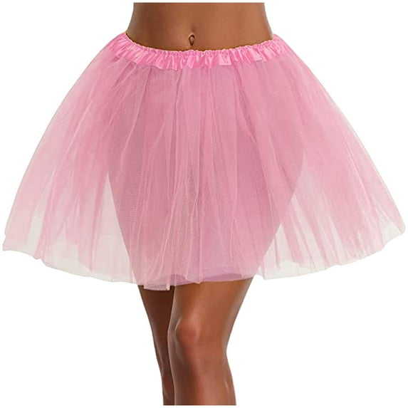 YUEJUIR Tutu for Women Adults Womens High Quality Pleated Gauze Short Skirt Adult Tutu Dancing Skirt 3 Layered Tutu Skirt Pink Tutu Rainbow Skirt (Pink,one Size)