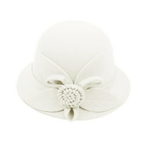 YUEJUIR Vintage Cloche Hats Women's Imitation Wool 1920S Vintage Cloche Bucket Bowler Hat Fall Winter Flowers Felt Hats Small Top Hat (White,One Size)