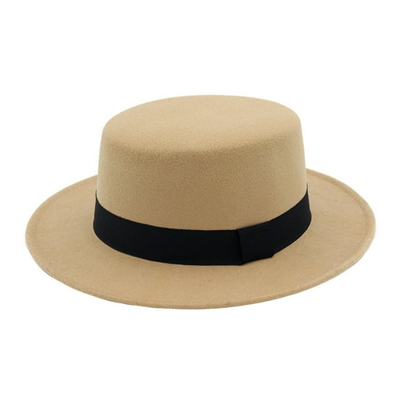 YUEJUIR Vintage Fedora Hats for Womens Casual Wide Brim Wool Flat Top Hat Fedora Hat Party Church Hats Caps Elegant Fedoras Hats for Women (Beige,One Size)